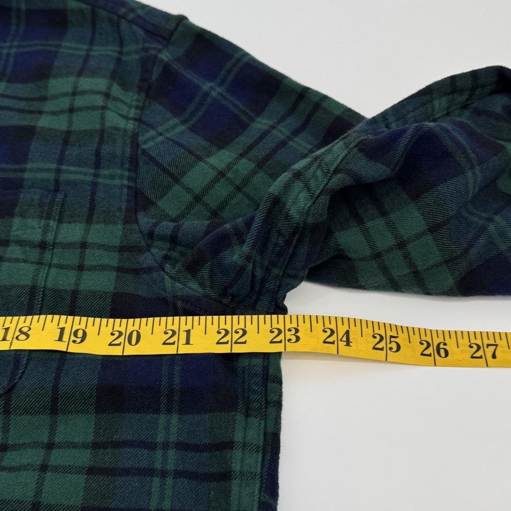 Lands' End Men Large Flannel Shirt Black Watch Plaid Cotton Button Down Flagship - Picture 8 of 10
